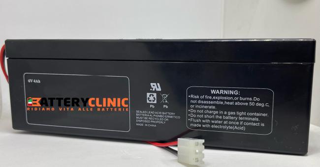BATTERIA AL PIOMBO RICARICABILE 6V 4Ah PER LAMPADA BEGHELLI 8800